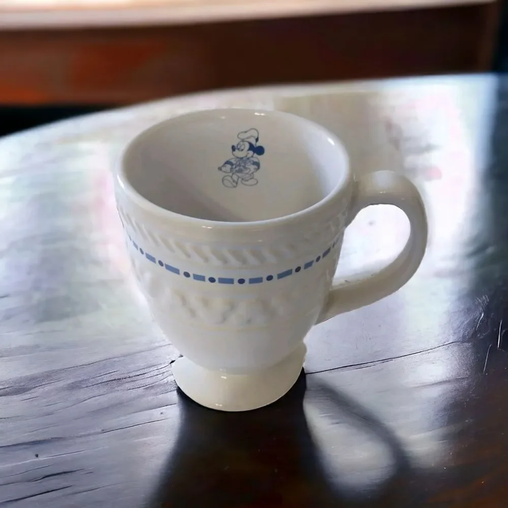 Gourmet Mickey Mouse Mug Coffee Cup Ceramic Blue White 12oz Pedestal Vintage 90s